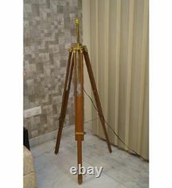 Antique Handmade Floor Shade Lamp Vintage Brown Wooden Tripod Stand Home Decore