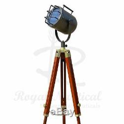 Antique LED Wooden Tripod Floor Lamp Nautical Spotlight Vintage Style Light