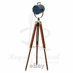 Antique LED Wooden Tripod Floor Lamp Nautical Spotlight Vintage Style Light