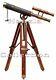 Antique Leather Brass Telescope Vintage Double Barrel Scope With Wooden Tripod