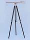 Antique-marine-navy-nautical-vintage-telescope-barrel-black-wooden-tripod-stand