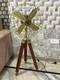 Antique Modern Wooden Nautical Brown Tripod Stand Handmade Brass Floor Fan Déco