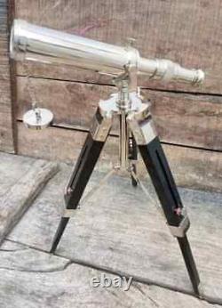 Antique Nautical Decorative Gift Solid Brass Telescope with Wooden Tripod Vintage