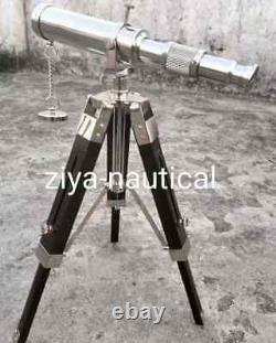 Antique Nautical Decorative Gift Solid Brass Telescope with Wooden Tripod Vintage