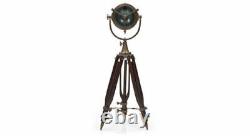 Antique Nautical Designer Floor SPOT LIGHT With Wooden Tripod Stand