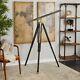 Antique Nautical Floor Standing Brass 39 Inch Telescope With Wooden Tripod Stand