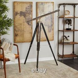 Antique Nautical Floor Standing Brass 39 Inch Telescope With Wooden Tripod Stand