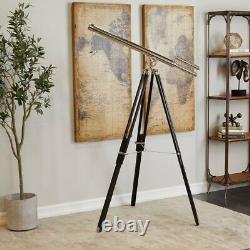 Antique Nautical Floor Standing Brass 39 Inch Telescope With Wooden Tripod Stand
