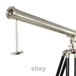 Antique Nautical Floor Standing Brass 39 Inch Telescope With Wooden Tripod Stand