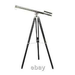 Antique Nautical Floor Standing Brass 39 Inch Telescope With Wooden Tripod Stand