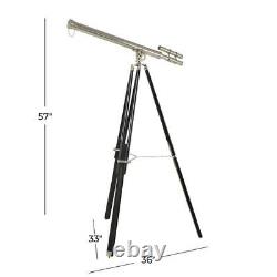 Antique Nautical Floor Standing Brass 39 Inch Telescope With Wooden Tripod Stand