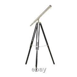 Antique Nautical Floor Standing Brass 39 Inch Telescope With Wooden Tripod Stand