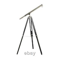 Antique Nautical Floor Standing Brass 39 Inch Telescope With Wooden Tripod Stand