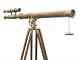 Antique Nautical Floor Standing Brass 39 Inch Telescope With Wooden Tripod Stand