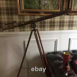 Antique Nautical Floor Standing Brass 39 Inch Telescope with Wooden Tripod Stand