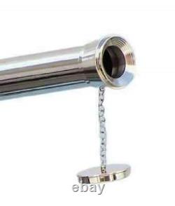 Antique Nautical Floor Standing Brass Chrome Telescope With Wooden Tripod Stand