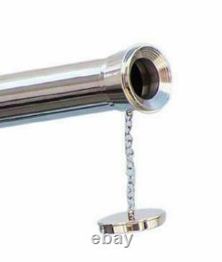 Antique Nautical Floor Standing Brass Chrome Telescope With Wooden Tripod Stand