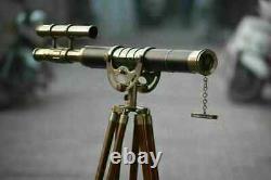 Antique Nautical Floor Standing Brass Telescope With Wooden Tripod Stand Gift