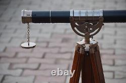 Antique Nautical Floor Standing Brass Telescope With Wooden Tripod Stand Gift