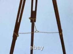 Antique Nautical Floor Standing Telescope Brass 39 With Wooden Tripod Stand
