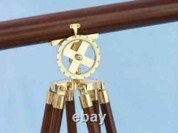 Antique Nautical Floor Standing Telescope Brass 39 With Wooden Tripod Stand