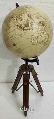 Antique Nautical Globe with Wooden Tripod Stand Vintage World Map Table Decor