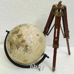 Antique Nautical Globe with Wooden Tripod Stand Vintage World Map Table Decor