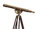 Antique Nautical Telescope Floor Standing Brass With Wooden Tripod Stand Tm8