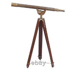 Antique Nautical Telescope Floor Standing Brass With Wooden Tripod Stand TM8
