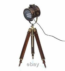 Antique Nautical Vintage Brown Spotlight with Tripod Floor Lamp Search Light