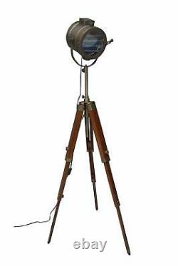 Antique Nautical Vintage Brown Spotlight with Tripod Floor Lamp Search Light
