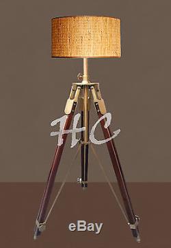 Antique Rustic Wooden Heavy Tripod Floor Lamp StandVintage Nautical Shade Lamp
