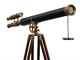Antique Solid Brass Nautical Telescope With Wooden Tripod Stand Vintage Leather