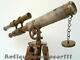 Antique Solid Brass Nautical Telescope With Wooden Tripod Stand Vintage Leather