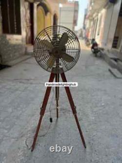 Antique Style Adjustable Wooden Tripod Fan Perfect Vintage Decor Christmas Gift