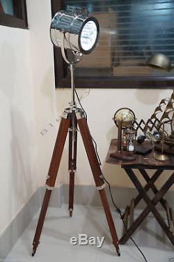 Antique Style Retro Wooden Tripod Lamp Spot Light Floor Searchlight Vintage Lamp