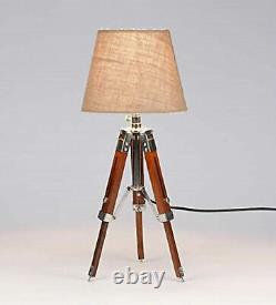 Antique Table Lamp Wooden Tripod Stand Vintage Shade Lamp Stand Desk Lamp Light