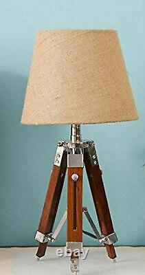 Antique Table Lamp Wooden Tripod Stand Vintage Shade Lamp Stand Desk Lamp Light