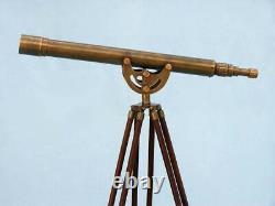 Antique Telescope Maritime Brass Nautical Marine Wooden Tripod Adjustable Height