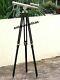 Antique Telescope Maritime Nautical Black Wooden Tripod Stand Pirate Spyglass