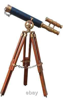 Antique Telescope with Tripod Vintage Brass décor Table Top Wooden Tripod