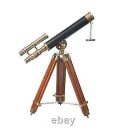 Antique Telescope with Tripod Vintage Brass décor Table Top Wooden Tripod