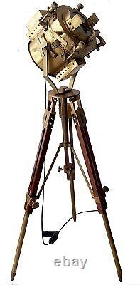 Antique Theater Tripod Marine Searchlight Nautical Wooden Tripod Retro Spotlight