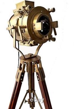 Antique Theater Tripod Marine Searchlight Nautical Wooden Tripod Retro Spotlight