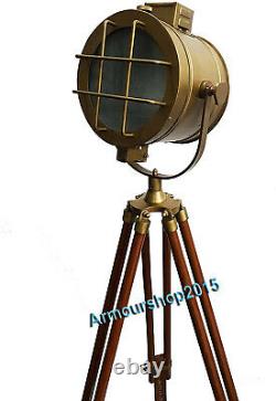 Antique Tripod Floor Lamp Vintage Style Searchlight Wooden Adjustable Spotlight