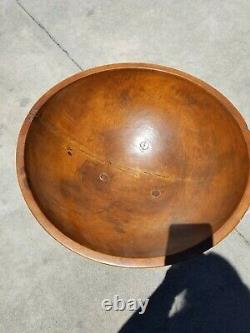 Antique / VTG Wooden Dough Bowl With Tripod Leg Stand Built Into The Bowl