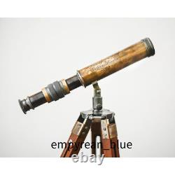 Antique Vintage 10 Telescope With Wooden Tripod Adjustable Stand