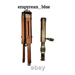 Antique Vintage 10 Telescope With Wooden Tripod Adjustable Stand