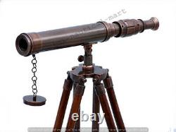 Antique Vintage 27 Telescope Nautical Made Brass & Wooden Brown Tripod Stand
