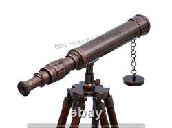 Antique Vintage 27 Telescope Nautical Made Brass & Wooden Brown Tripod Stand